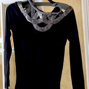 Black cocktail dress very light long sleeve and ornament
